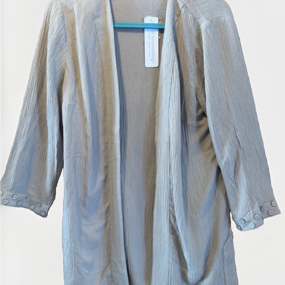 Soft Surroundings Beige Ribbed Open Cardigan